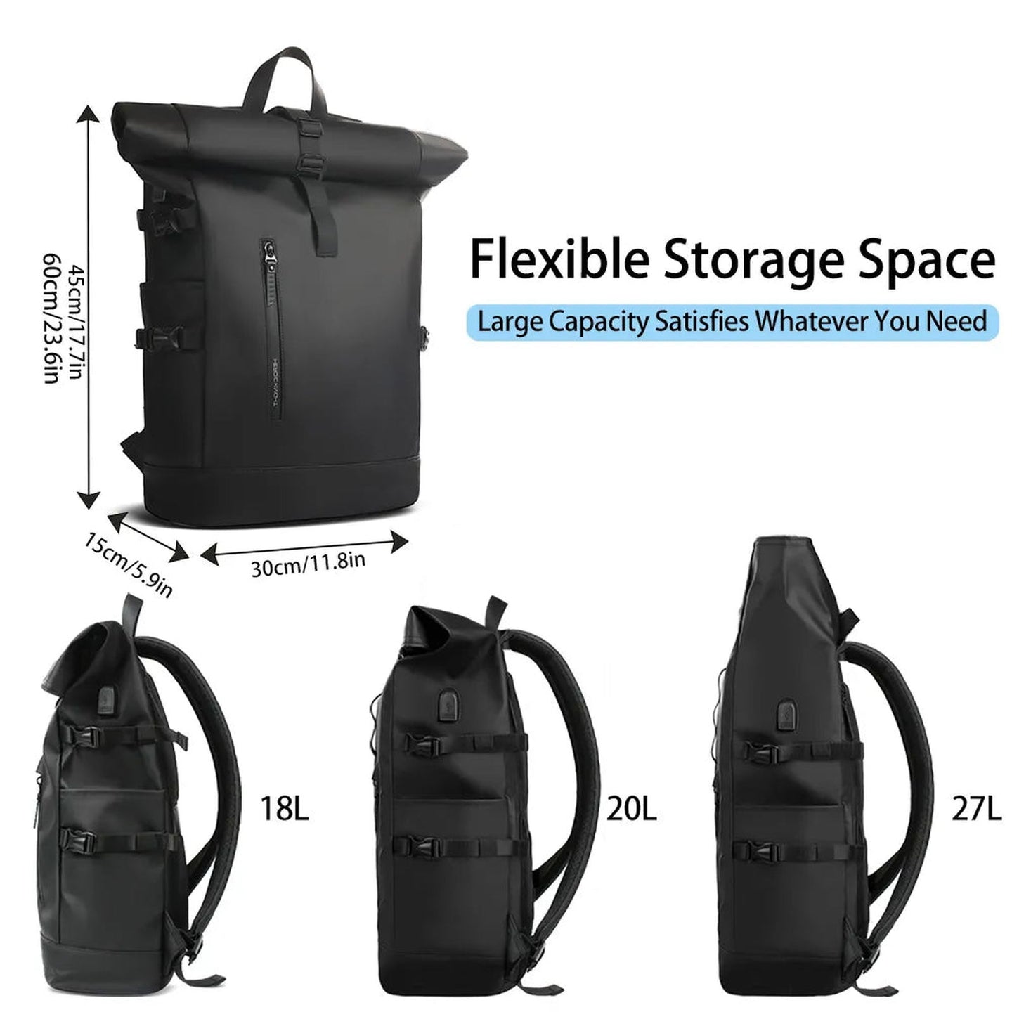 Waterproof Rollup Backpack with USB Charging 